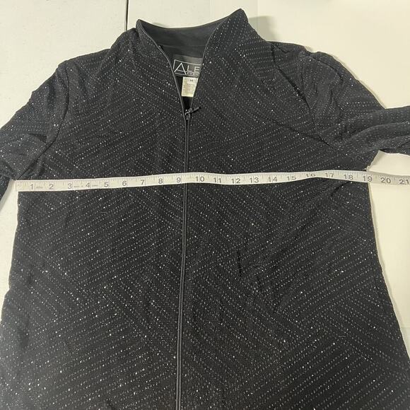 Alex Evenings Jacket Women M Black Lace mesh shimmer embellished zip formal - Picture 9 of 12